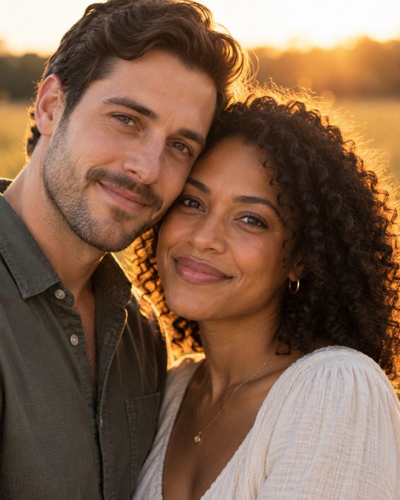 Original source photo for Couple portrait at golden hour, word art
